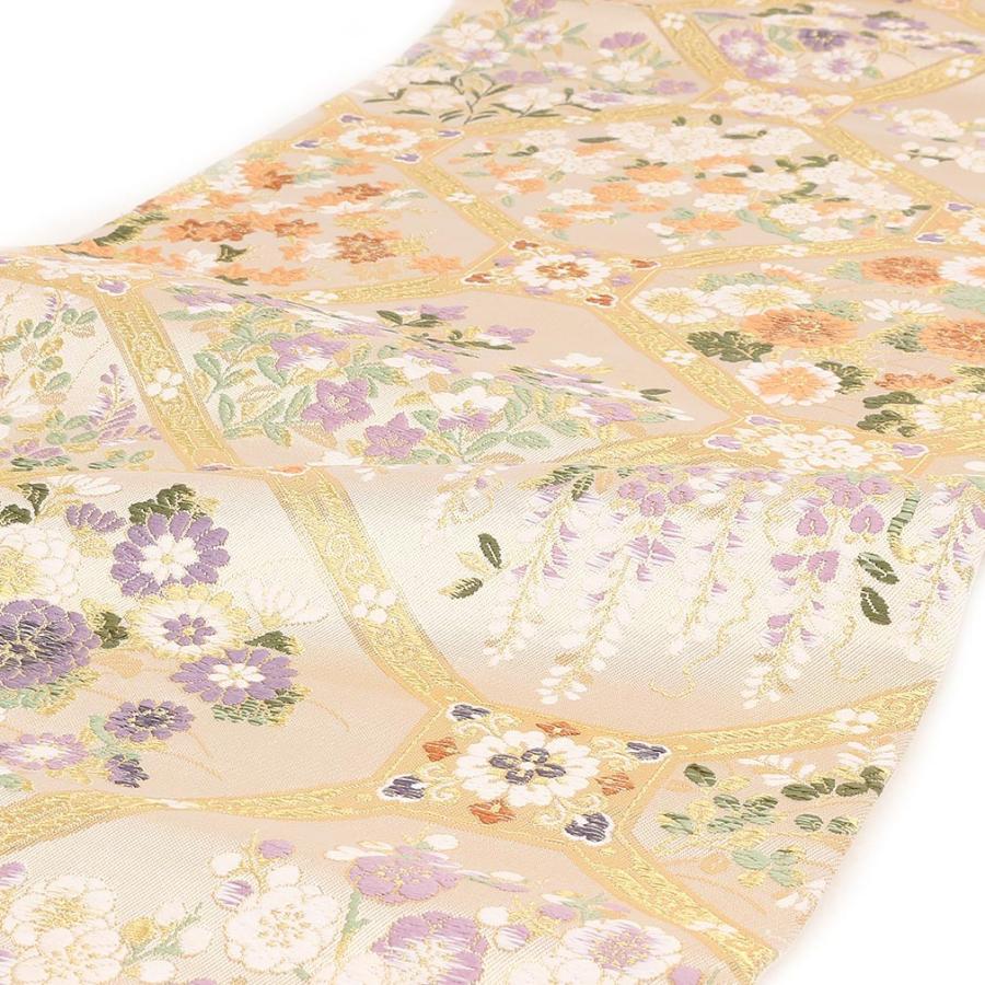 9 正絹 袋帯 帯 刺繍 フォーマル 訪問着 留袖 グレー ベージュ 横段 唐花 Kisste 袋帯 帯 フォーマル 礼装 黒留袖 色留袖 訪問着