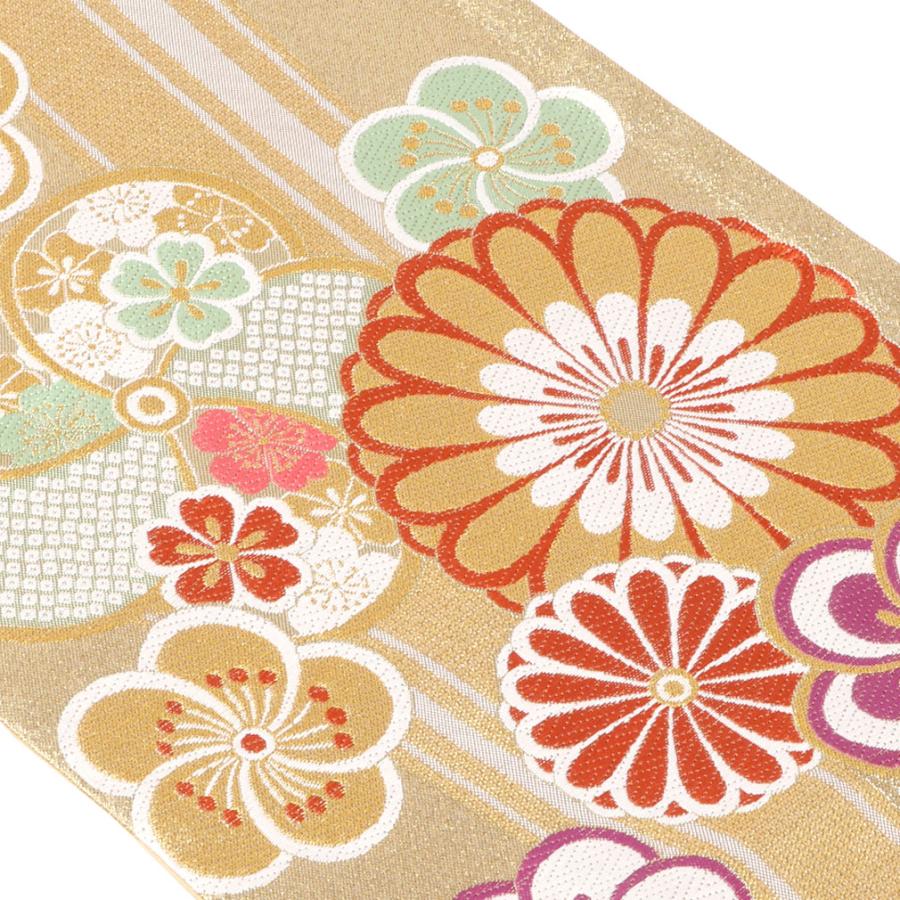 振袖用】袋帯オレンジ色矢羽根と花の柄6525mes | ヤマダウェブコム