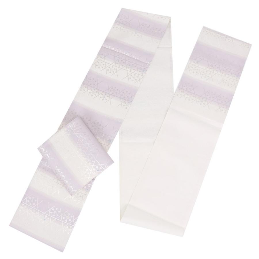 夏帯 袋帯 帯 夏 オフホワイト ラベンダー 白 紫 銀 正絹 籠目に雪結晶 付け下げ 新品 未使用 6 4 008 こだわりきもの専門店kisste 通販 Yahoo ショッピング