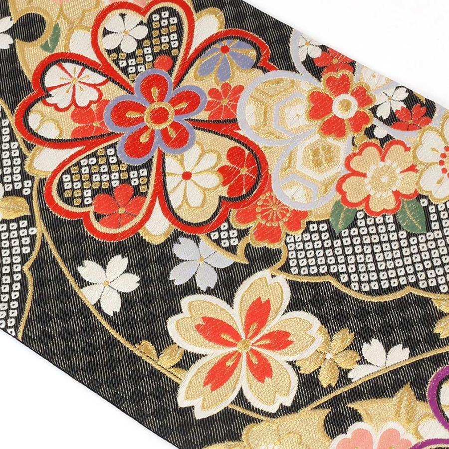 振袖帯 雪輪 桜花 鹿の子 黒地 袋帯 着物 115a d｜Yahoo!フリマ（旧  