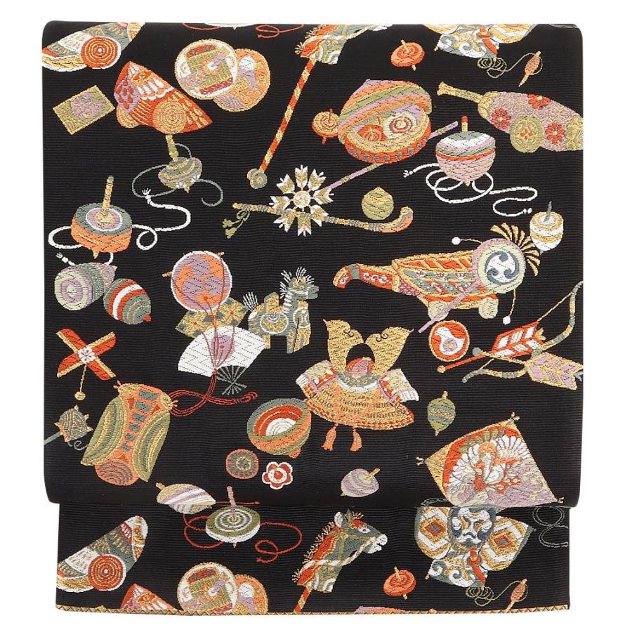 Kisste（キステ） 袋帯 帯 西陣織 黒 和玩具柄 山下織物 絹 色無地