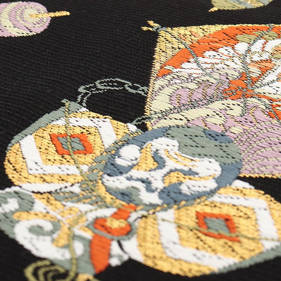 Kisste（キステ） 袋帯 帯 西陣織 黒 和玩具柄 山下織物 絹 色無地