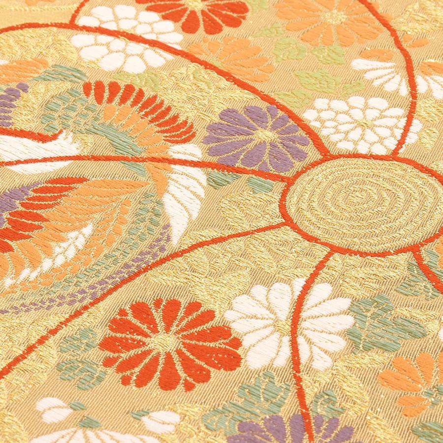 袋帯　振袖帯　唐織　菊花　橘　花模様　金糸　着物　075a p 袋帯 振袖帯 唐織 菊花 橘 花模様 金糸 着物 075a p 袋帯 振袖帯