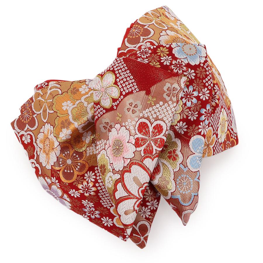 京都 西陣 振袖用 袋帯 成人式 フォーマル 正絹 結婚式 美品 花 sa11 Kisste 袋帯 振袖用 帯 長尺 長尺サイズ 成人式 赤 梅 桜 牡丹