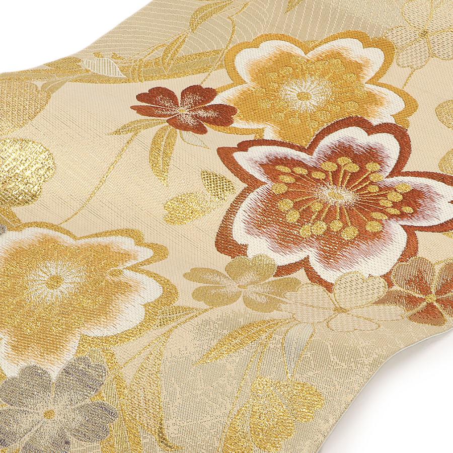 Kisste 袋帯 振袖用 帯 成人式 ベージュ ゴールド 桜 西陣織