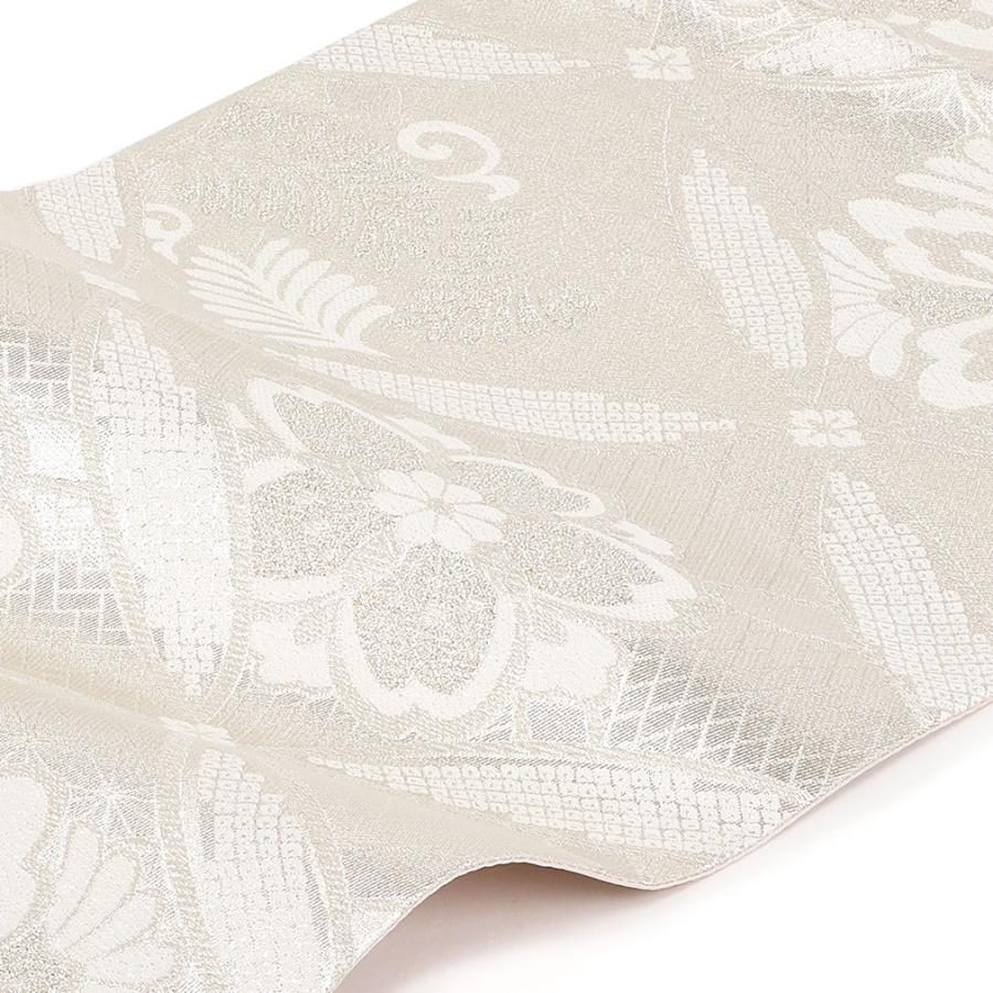 振袖用袋帯　舞桜柄　白地に銀ラメ　逸品 振袖用袋帯舞桜柄白地に銀ラメ逸品