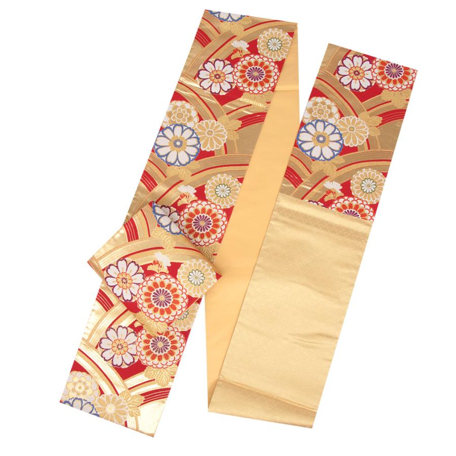 Kisste 袋帯 振袖用 帯 成人式 レッド ゴールド 青海波 華紋