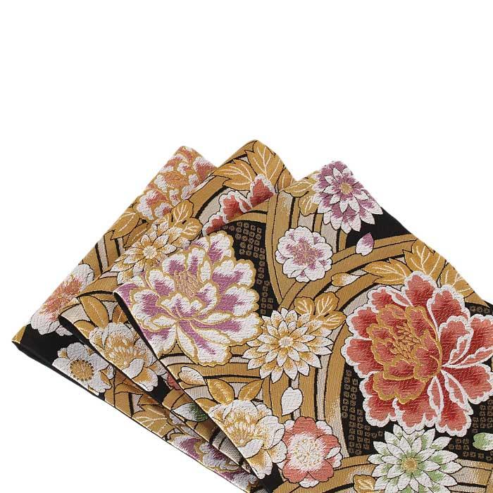 振袖 帯 袋帯 成人式 黒 牡丹 菊 八重桜 西陣 SALE 爆買の画像