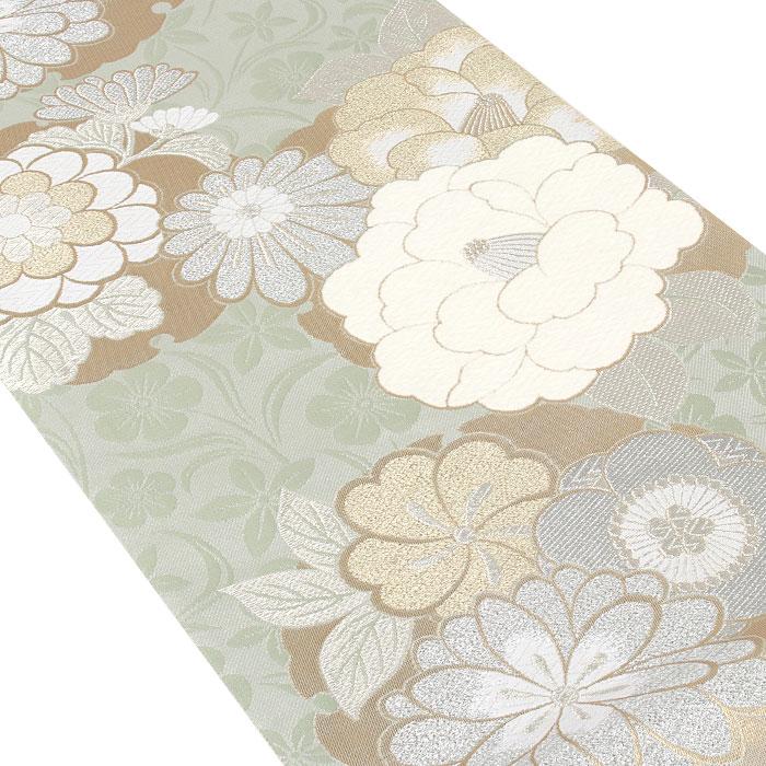 振袖 帯 袋帯 成人式 モスグリーン 牡丹 雪輪 華紋 西陣織 京都イシハラ 仕立て上がり 新品 | Kisste | 02