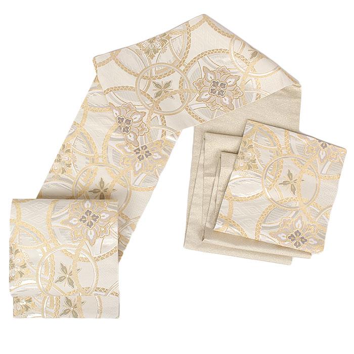 Kisste 振袖 帯 袋帯 成人式 薄グレー 変わり七宝 華紋 西陣織