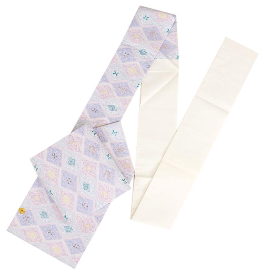 Kisste 名古屋帯 正絹 新品 九寸名古屋帯 薄紫 菱格子 西陣織 Kisste 名古屋帯 正絹 新品 九寸名古屋帯 薄紫 菱格子 西陣織