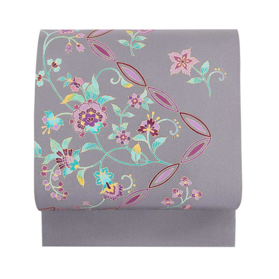 Kisste 名古屋帯 正絹 新品 九寸名古屋帯 グレー 塩瀬 唐花 色無地  