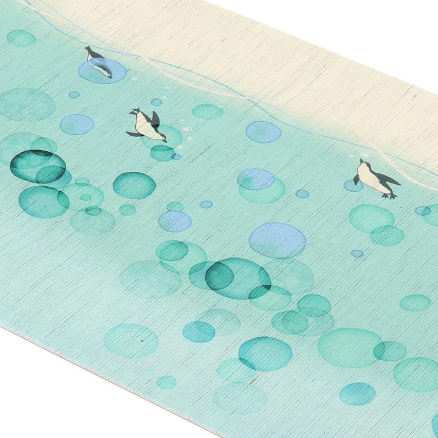 ☆夏の極上☆逸品☆新品☆本麻京袋帯☆百貨店取扱☆スモーキー絣グリーン☆夏帯☆着物 Kisste 京袋帯 夏 帯 麻 薄緑 クリームソーダ 召しませ花