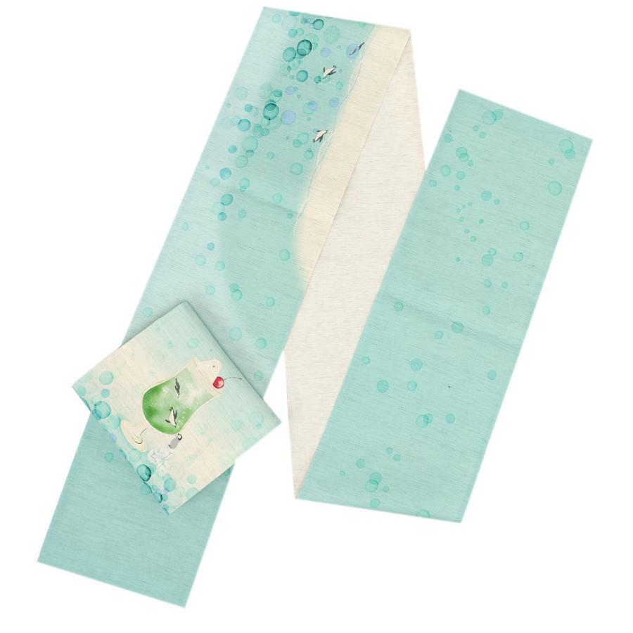 Kisste 京袋帯 夏 帯 麻 薄緑 クリームソーダ 召しませ花 Kisste 京袋帯 夏 帯 麻 薄緑 クリームソーダ 召しませ花