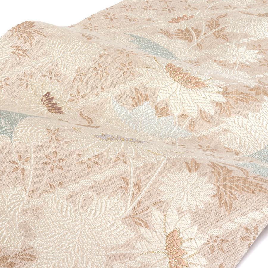 正絹 名古屋帯 弥栄織物 軽量帯 モダン図案 ピンククリーム 逸品