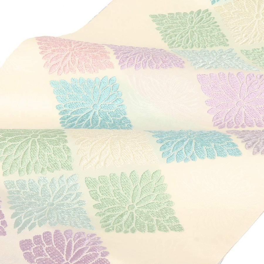 Kisste 名古屋帯 正絹 新品 九寸名古屋帯 クリーム色 花菱 西陣織 丸勇  