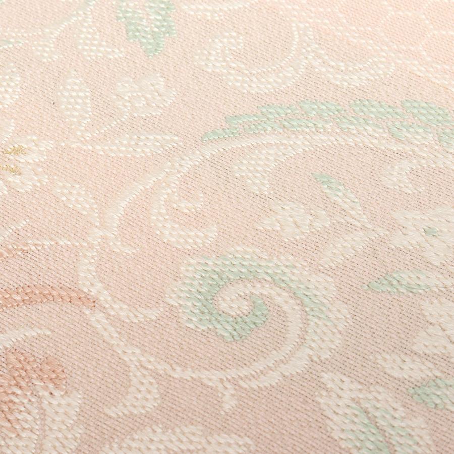 正絹 名古屋帯 弥栄織物 軽量帯 モダン図案 ピンククリーム 逸品 美品 Kisste 名古屋帯 正絹 新品 九寸名古屋帯 ピンク 西陣織 唐花