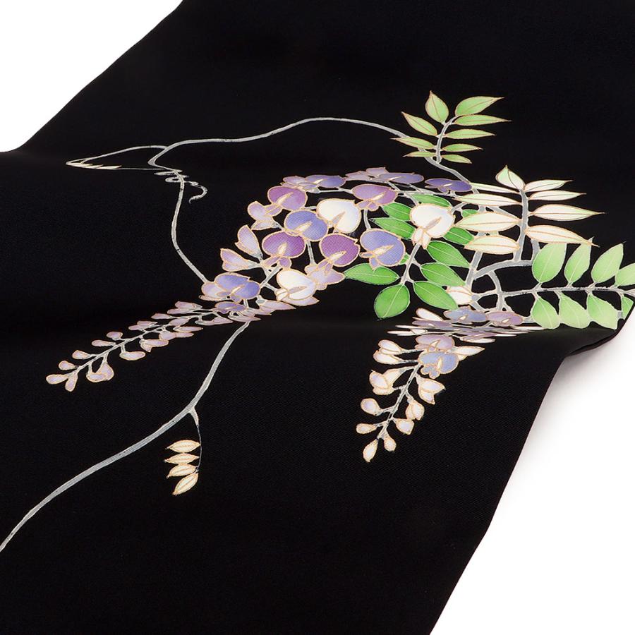 Kisste 名古屋帯 正絹 新品 九寸名古屋帯 黒 藤色 黄緑 吉川染匠