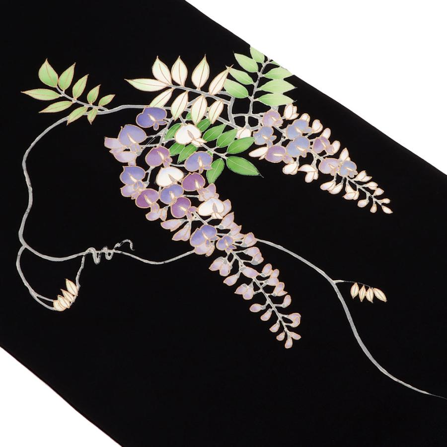 正絹 黒地×金通し地 手描き友禅 九寸名古屋帯 宮廷 風景 横笛 極美品 正絹 黒地×金通し地 手描き友禅 九寸名古屋帯 宮廷 風景 横笛 極美品