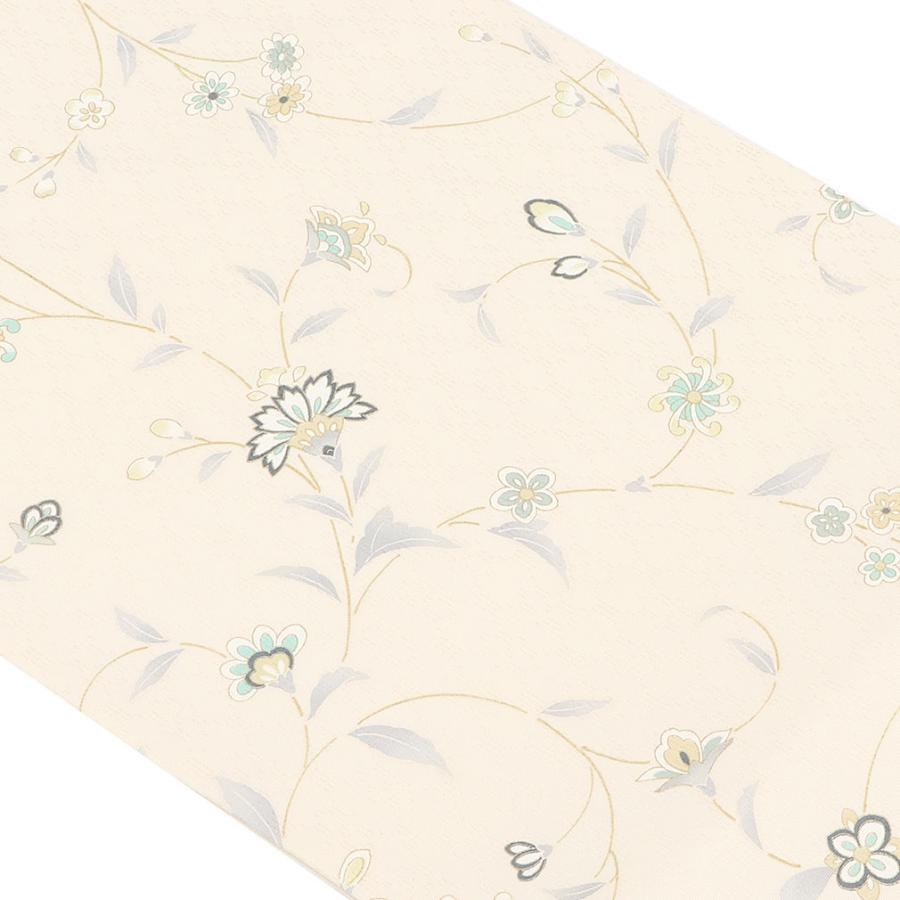 Kisste 名古屋帯 正絹 新品 九寸名古屋帯 クリーム 蔓花 全通柄 色無地  