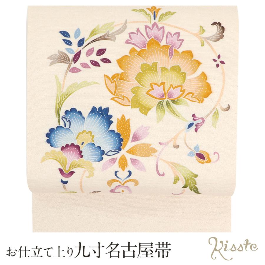 名古屋帯 正絹 新品 九寸名古屋帯 生成り 更紗 SALE 爆買の画像
