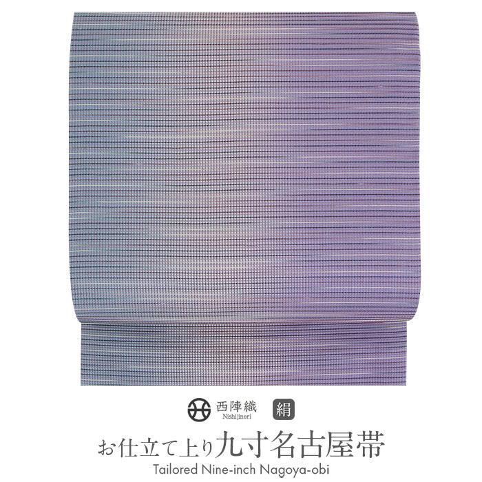 名古屋帯 紫 青 縞 捺染 西陣織 大光 普段用 SALE 爆買の画像