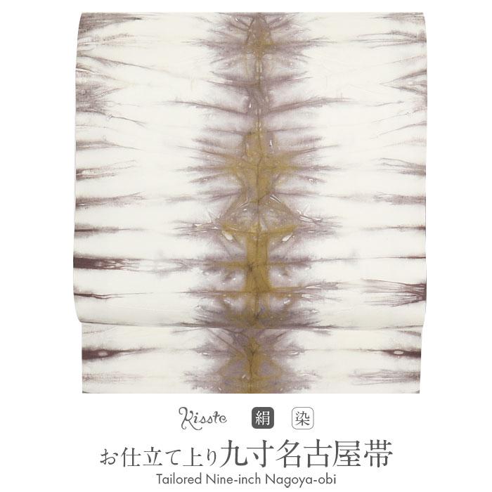 名古屋帯 白 赤茶 黄土色 絞り 型染 染大島 酒 SALE 爆買の画像