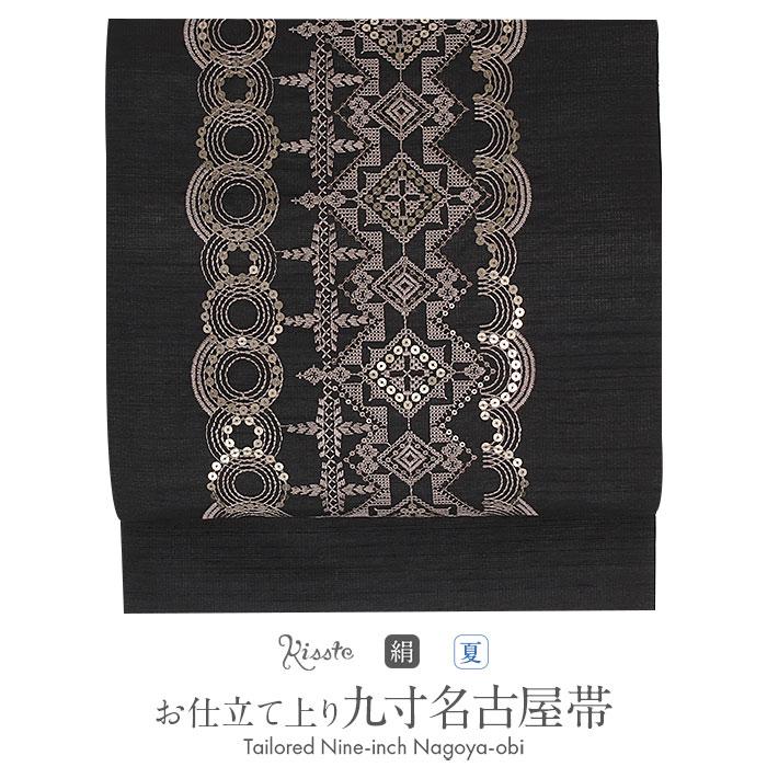 名古屋帯 夏 夏名古屋帯 夏帯 黒 サークル レー SALE 爆買の画像