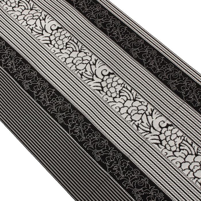 Kisste 名古屋帯 博多帯 博多織 帯 八寸 黒 蔓花 縞 協和織工場