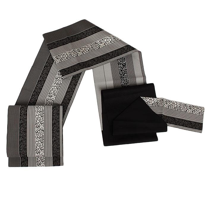 Kisste 名古屋帯 博多帯 博多織 帯 八寸 黒 蔓花 縞 協和織工場