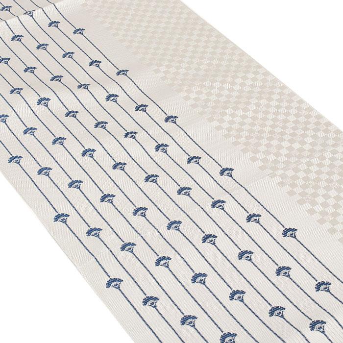 Kisste（キステ） 名古屋帯 博多帯 博多織 帯 八寸 薄グレー ライン 花