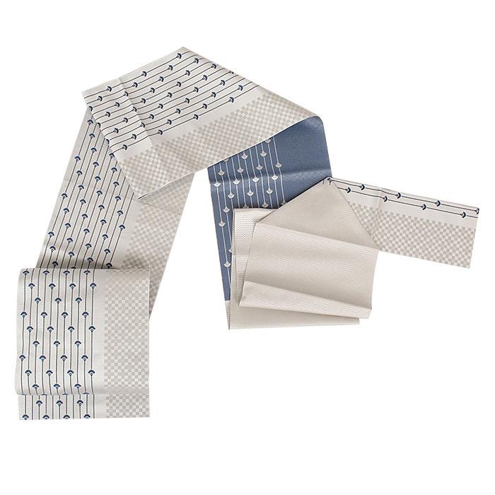 Kisste（キステ） 名古屋帯 博多帯 博多織 帯 八寸 薄グレー ライン 花