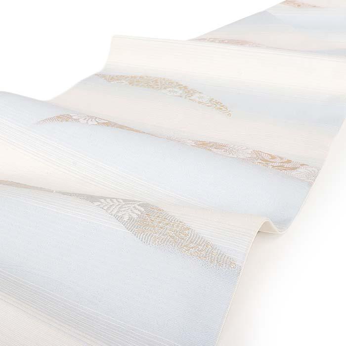 名古屋帯 夏 夏名古屋帯 夏帯 白 水色 縞 露芝 唐花 西陣織 絽