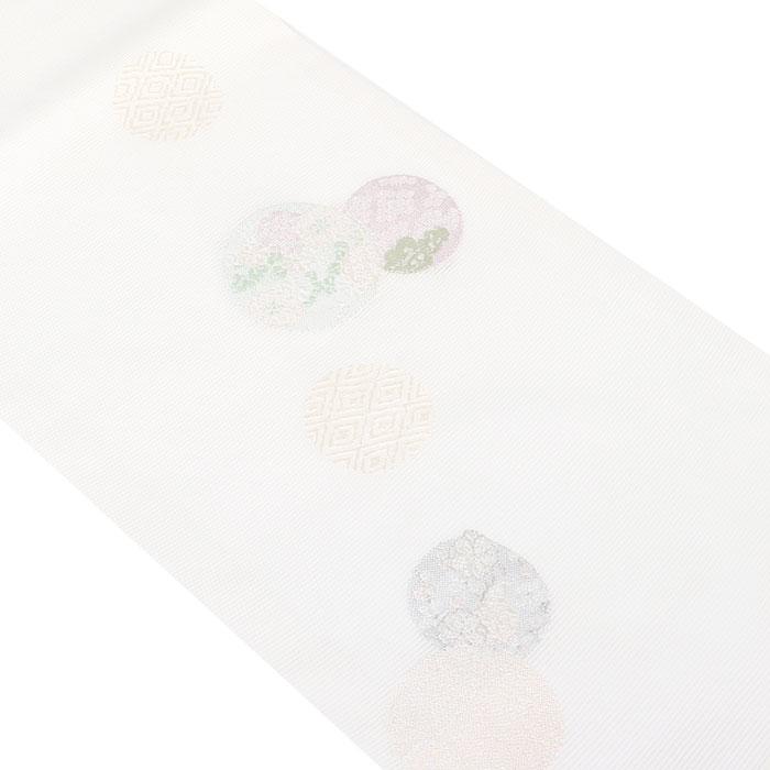 ★専用★名古屋帯 夏帯 夏 アイボリー 花と葉文様 刺繍 長さ3ｍ51㎝ 正絹 Kisste（キステ） 名古屋帯 夏 夏名古屋帯 夏帯 アイボリー 花丸紋