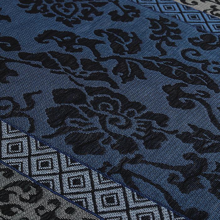 Kisste 名古屋帯 藍染織 藍色 灰 グレー 唐花 縞 西陣織 大光