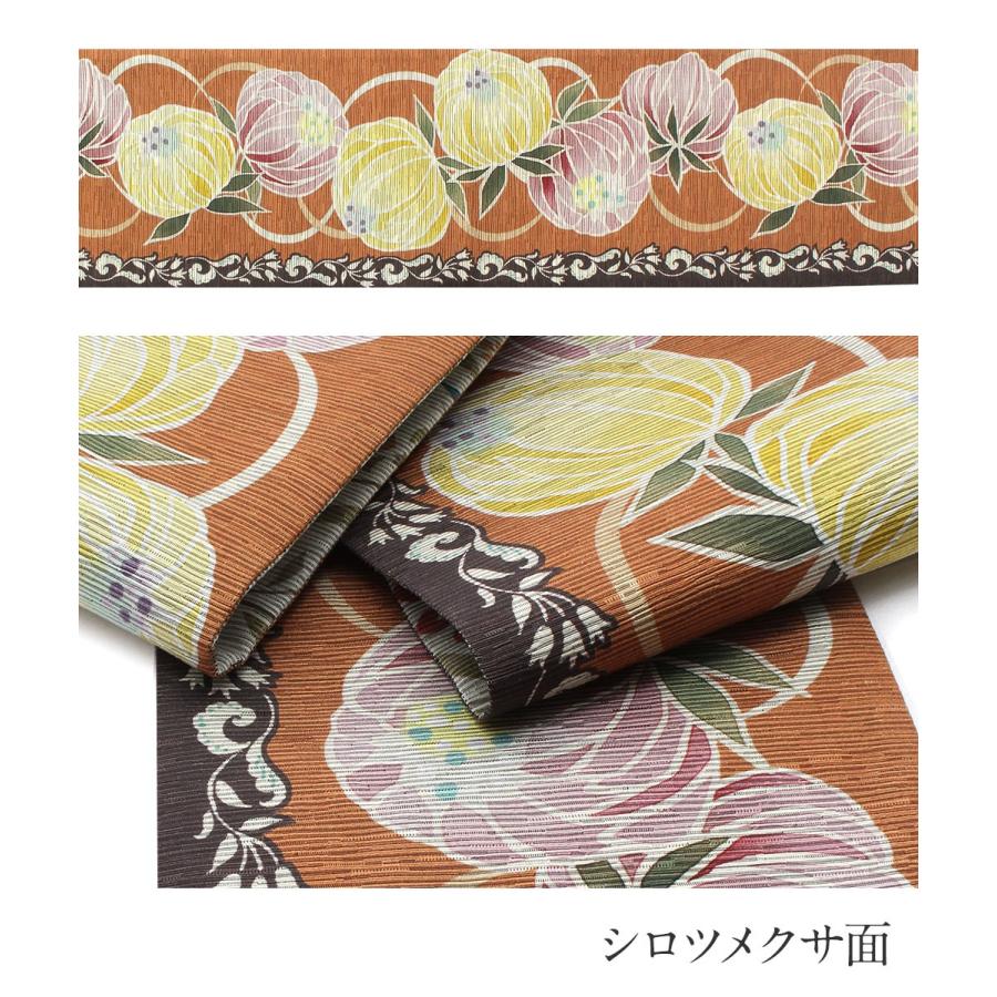 半幅帯 絹 リバーシブル オレンジ シロツメクサ SALE 爆買の画像
