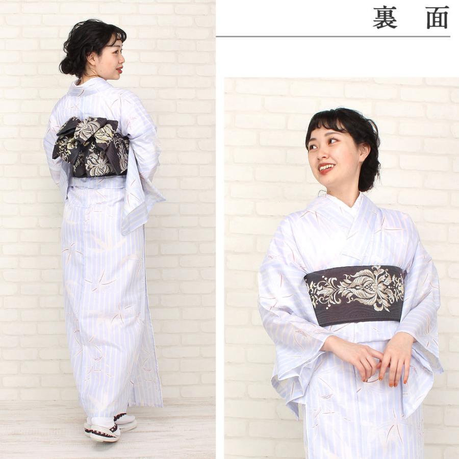 Kisste 半幅帯 正絹 リバーシブル 紺 灰 唐花 ダマスク 西陣織