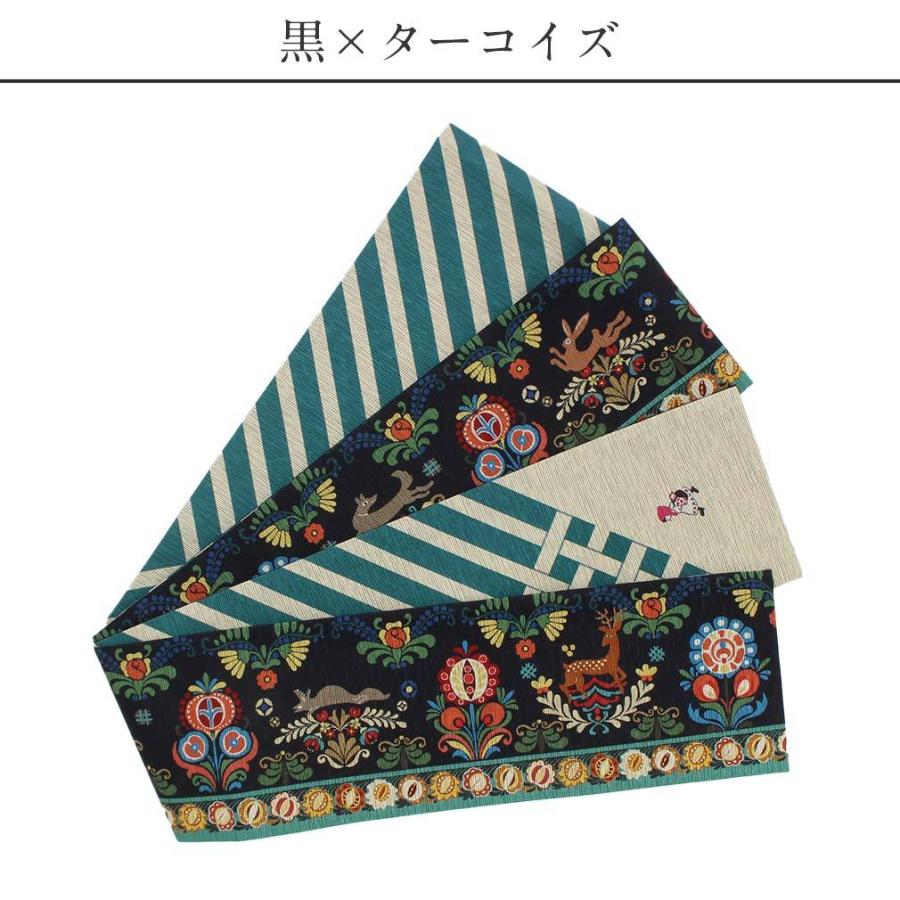半幅帯 正絹 リバーシブル 紺 橙 青 灰 赤ずきん 唐花 召しませ華 小紋