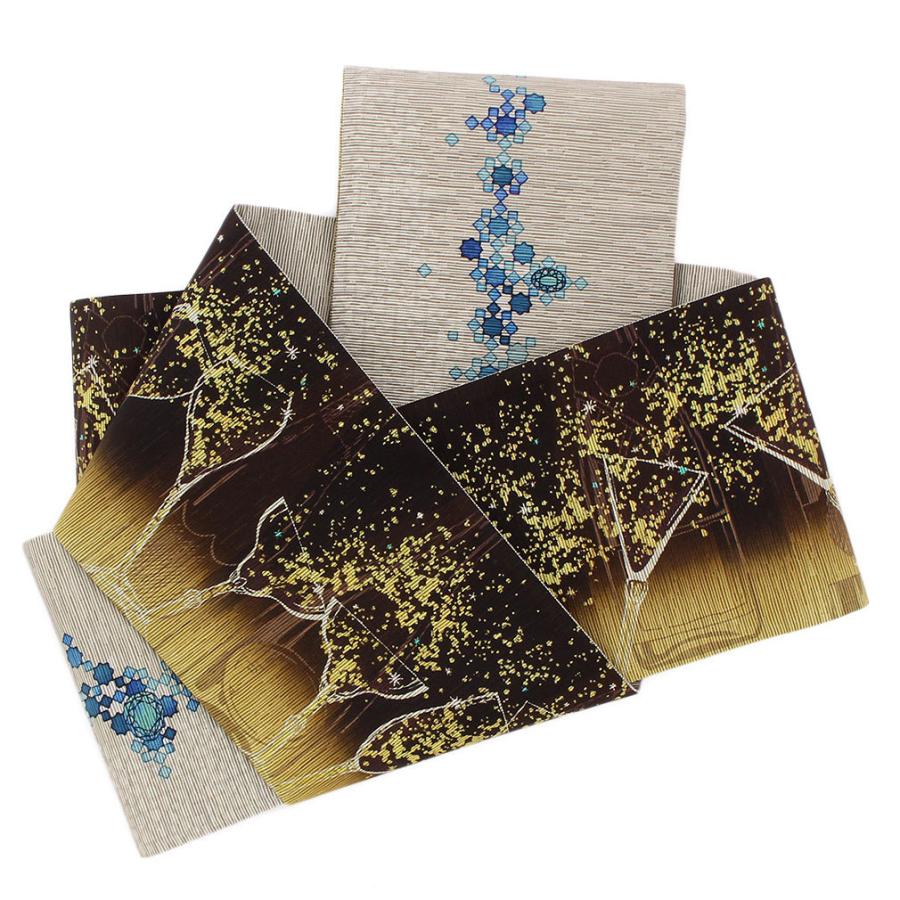 半幅帯 絹 リバーシブル こげ茶 シャンパン 召し SALE 爆買の画像
