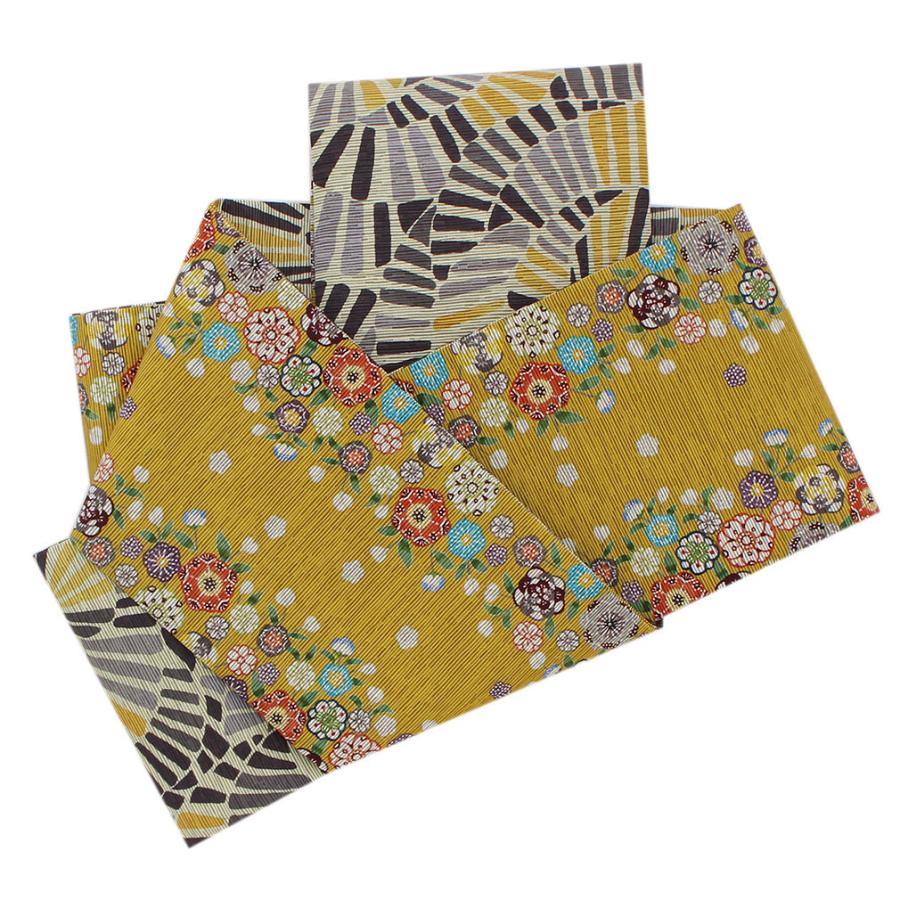 Kisste（キステ） 半幅帯 正絹 リバーシブル 召しませ花 黄 花詩 幾何