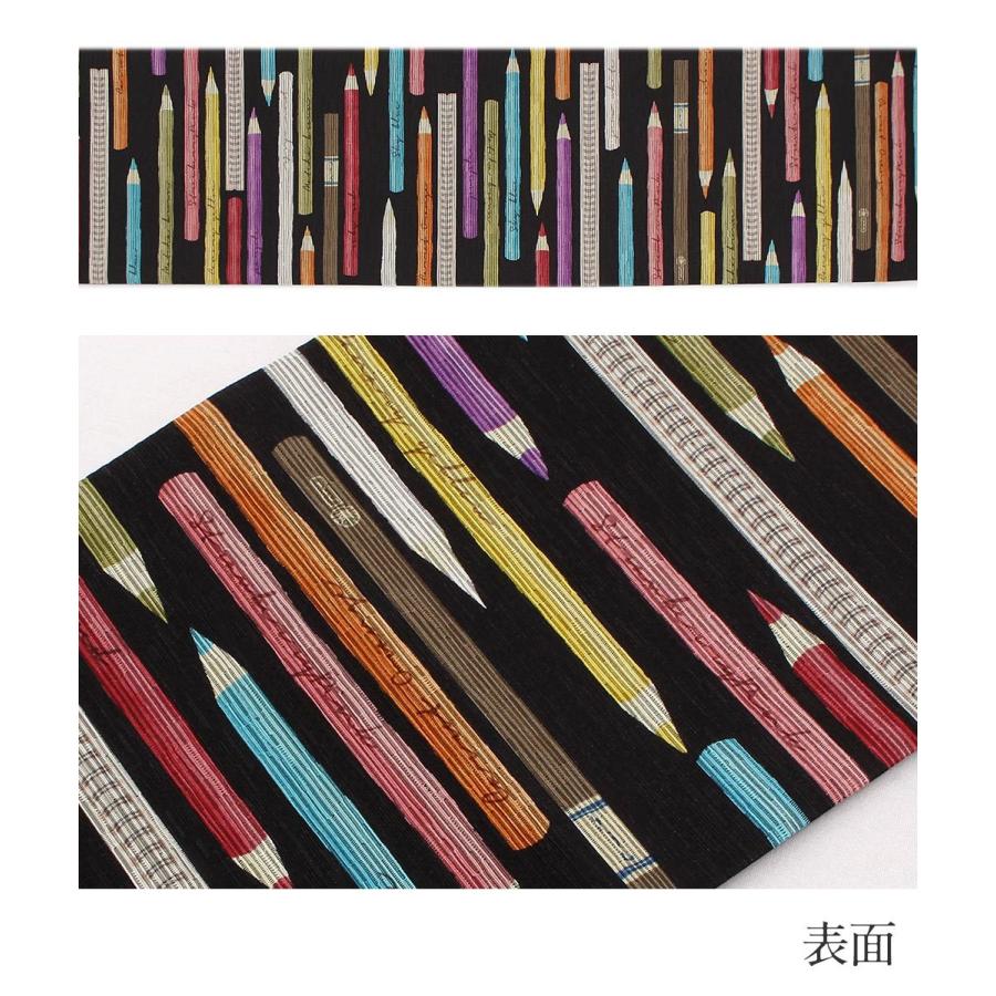 Kisste（キステ） 半幅帯 正絹 リバーシブル 召しませ花 黒 色えんぴつ