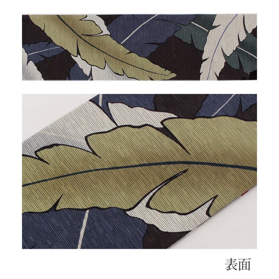 半幅帯 正絹 リバーシブル 濃グレー 波芭蕉 日本 SALE 爆買の画像