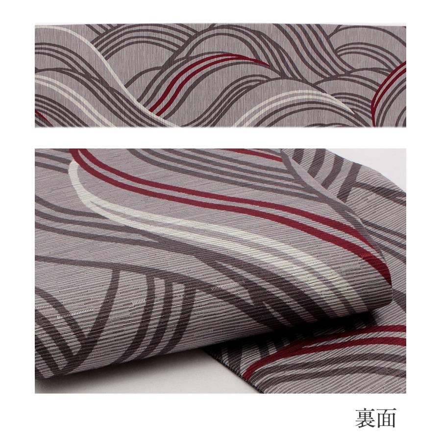 半幅帯 正絹 リバーシブル 濃グレー 波芭蕉 日本 SALE 爆買の画像