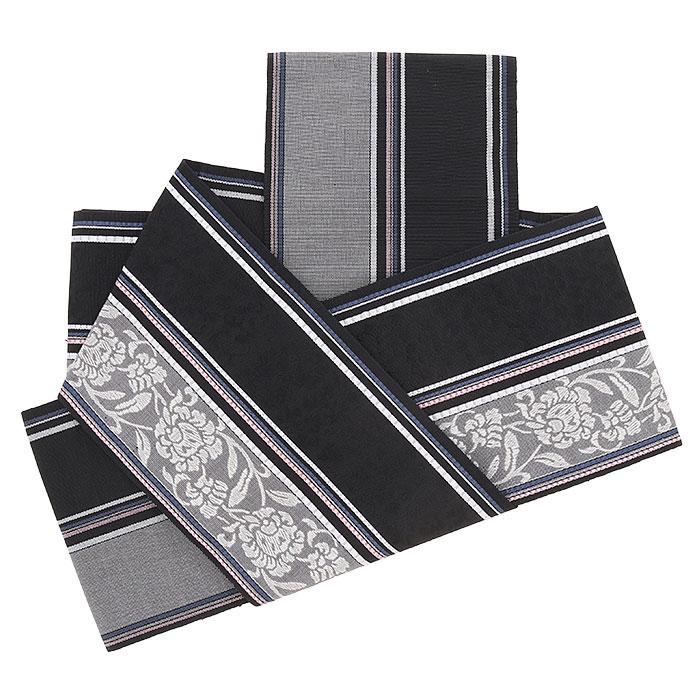 博多織 半幅帯 絹 帯 ブラック グレー 黒 灰 唐花 小野織物 日本製 本場筑前 半巾帯 SALE | Kisste | 04