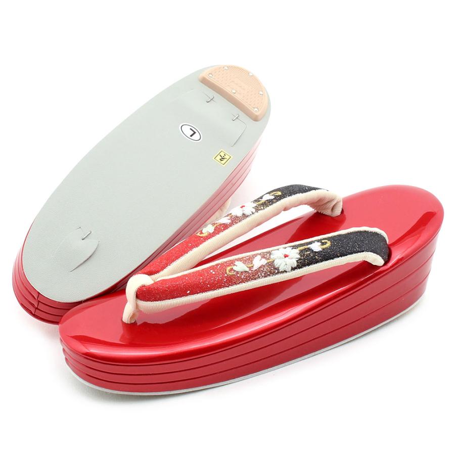 Kisste 成人式 振袖 草履 厚底 S M L LLサイズ 赤 朱色 花 振袖草履