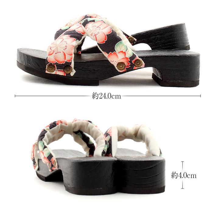 ご購入者様決定［未使用］和風木製軽量サンダル下駄 小花柄紫色 桐 柄
