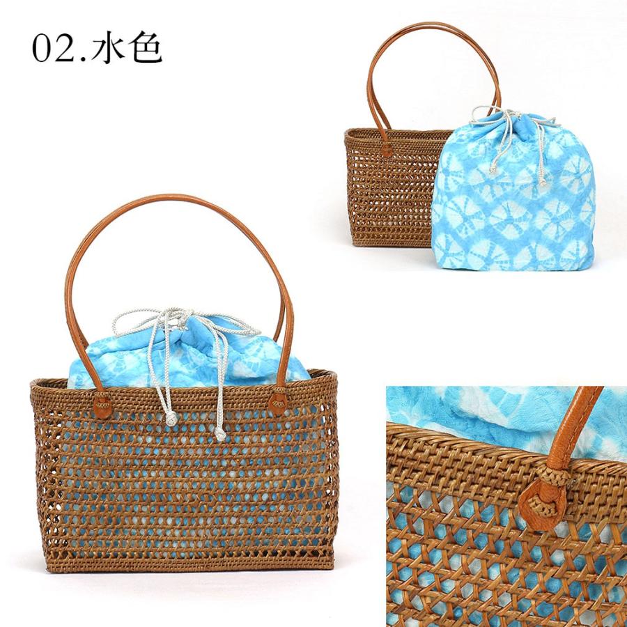 美品　アタ巾着かごバッグ　浴衣にもピッタリ！ Kisste バッグ 浴衣 かご 巾着 レトロ レディース 女性