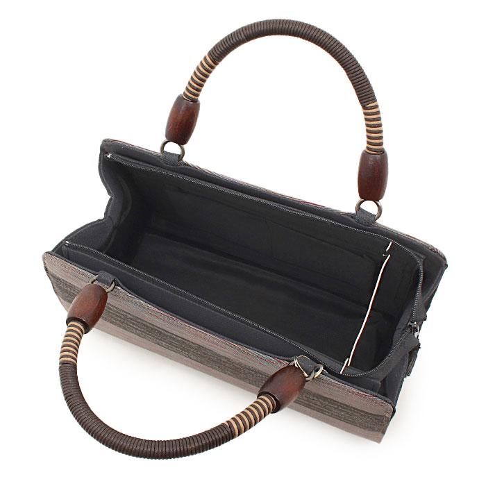 Kisste（キステ） お洒落バッグ 普段用 華三彩 紬 黒 焦げ茶 縞 日本製