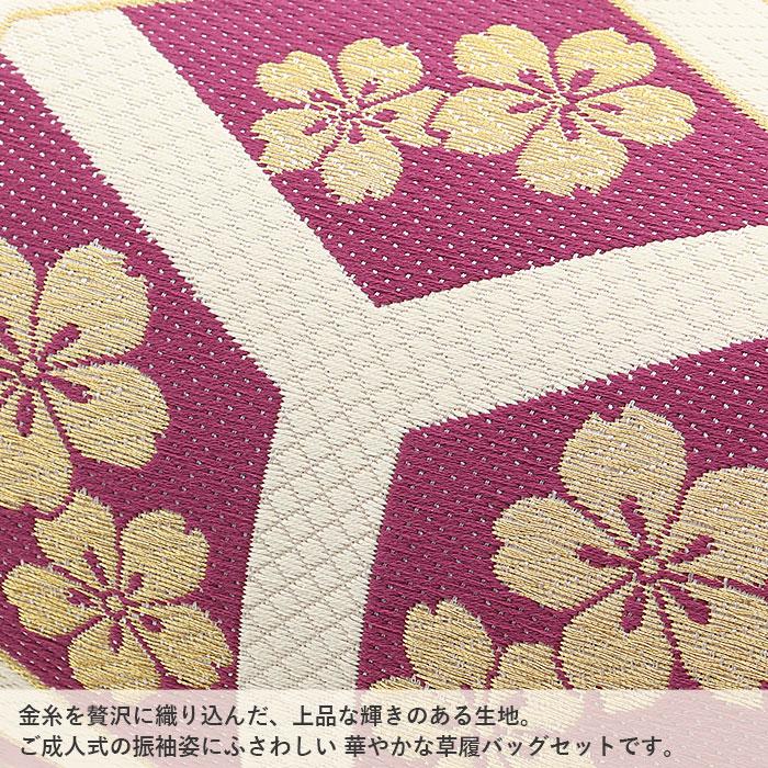 草履バッグセット 振袖用 L フリー 紫 クリーム SALE 爆買の画像