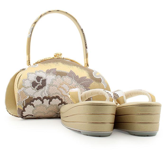 草履バッグセット 振袖 帯地 白 ベージュ フリーサイズ 三枚芯 w47-4 NISHIORI 振袖用 草履 バッグ セット パール生地 3枚芯 選べる4